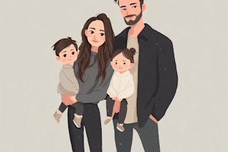 couple portrait into disney style cartoon and friendship