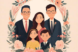 illustrate a romantic family couple portrait