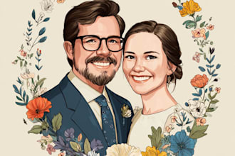 draw couple and wedding portrait illustration