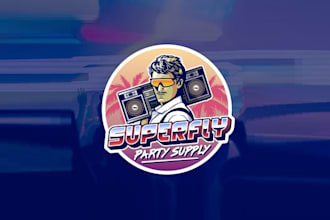 make amazing fun colorful logo for super fly party supply