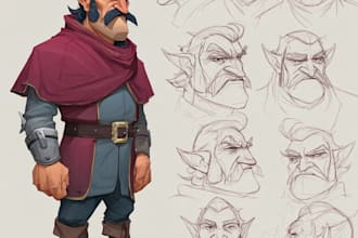 draw 2d character design and character sheet