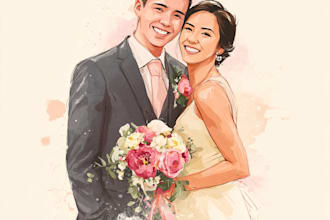 draw couple portrait for wedding illustration