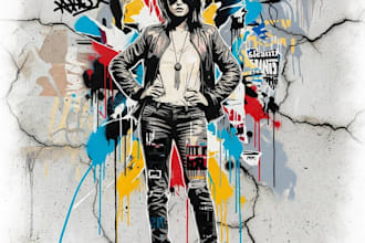 design portrait stencil art in street graffiti style