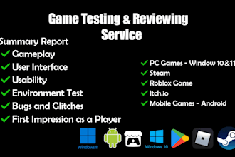 test, play and review your game on steam or android