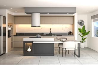 design kitchen interior and rendering, 3d realistic image
