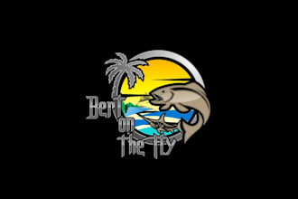 make beach colorful logo for fishing bert on the fly