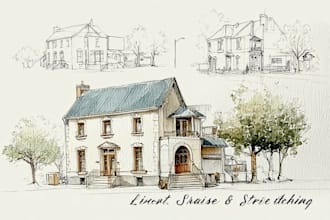paint a watercolor house portrait or city space illustration