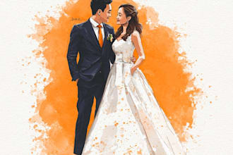 draw couple portrait for wedding illustration