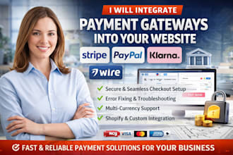 integrate stripe, paypal, klarna and other payment gateways into your website