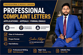 write complaint letters for banks, insurance and government