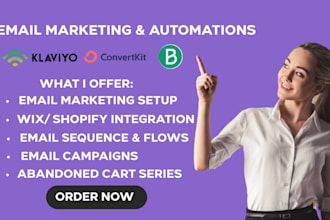 setup email sequence flows, integrate klaviyo, brevo,convertkit with wix,shopify
