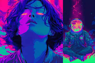 drawing anything with neon color style