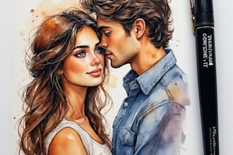 make a custom watercolor portrait of you and your partner