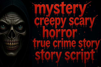 write mystery creepy scary horror true crime story script, intro youtube channel