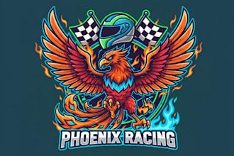 create awesome style phoenix racing e sport mascot logo design for your brand