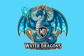 make cold drinks water dragon mascot logo design with unlimited review