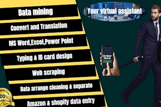 do web research, data entry, email scraping, PDF translation