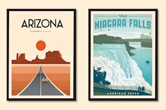 create premium retro vintage travel posters and art deco wall art