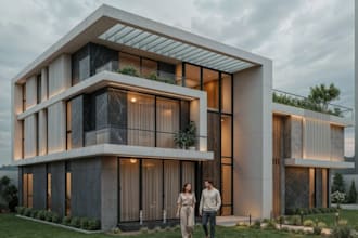 remodel rooftop building, aeriel view render,balcony,visualize exterior property