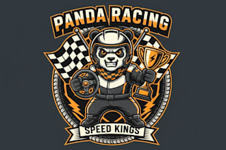 design panda racing mascot logo design with express delivery