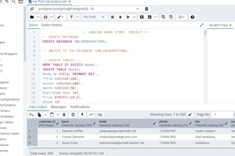 design postgresql database with tables, data and  sql queries