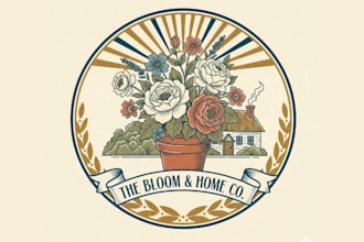 draw flower home style vintage logo design with unlimited review