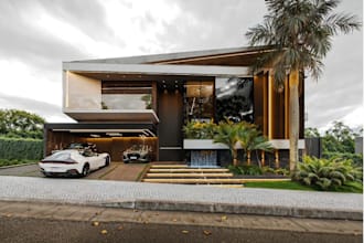 remodel modern villa exterior,3drendering,facade design,car park,front elivation