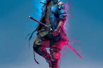 make cyberpunk and fantasy character splash art