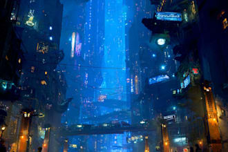 design a cyberpunk futuristic city and background