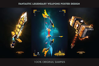 design a poster of fantastic legendary weapons