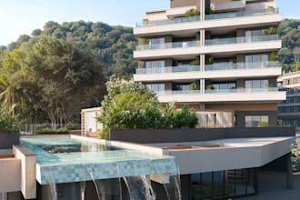 render commercial building interior,highrise exterior,rooftop view,inifnity pool