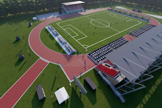 do 3d rendering of stadiums,sports field,complexes, facilities design,skp render