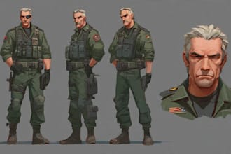 draw 2d game art military character design