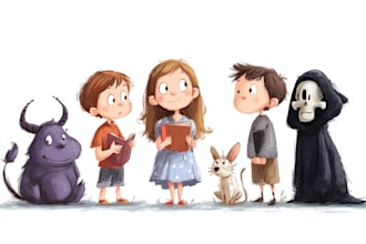 illustrate a childrens book series with magical art