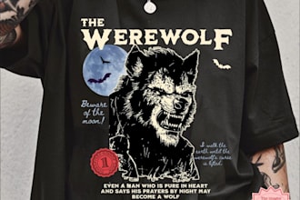 design vintage werewolf t shirt horror halloween logo