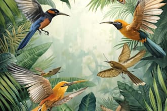 hand painted watercolor animals, birds, insects illustration