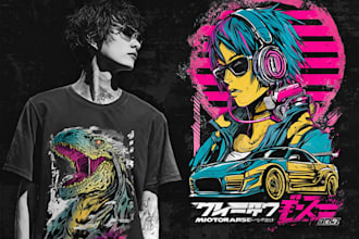 draw retro cyberpunk anime for merchandise tshirt