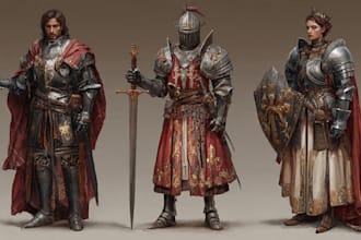 draw concept art of knights, medieval, dark fantasy warriors character