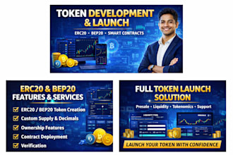 develop and launch your crypto token erc20, bep20, solana