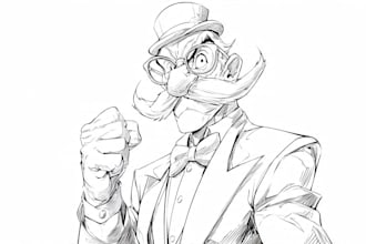 black and white cartoon character line art