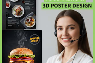 design eye catching food menus and 3d food posters for restaurants