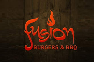design wordmark text logo for fusion burgers BBQ