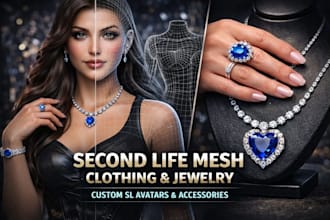 create second life mesh avatar, 3d clothing, jewelry design, 3d blender modeling
