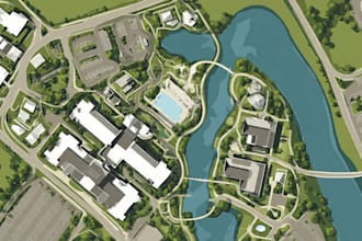 create detailed site plan or flat map illustration