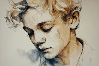 draw a sketchy watercolor portrait