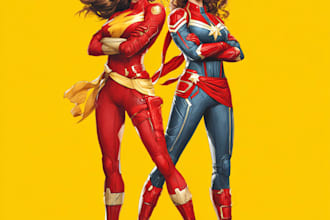 create superhero character logo and friendship portrait