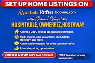 setup listing on airbnb, lodgify, guesty, vrbo, hospitable, ownerrez, hostaway