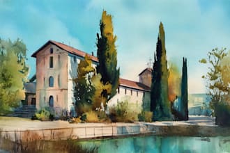 draw original watercolor landscape or architecture art