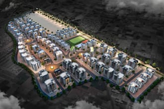 craft 3d city apartment plan,neighborhood design,mixed use housing, plaza render