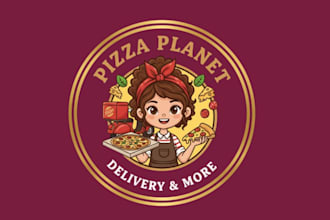 do modern style pizza delivery girls awesome mascot logo design
